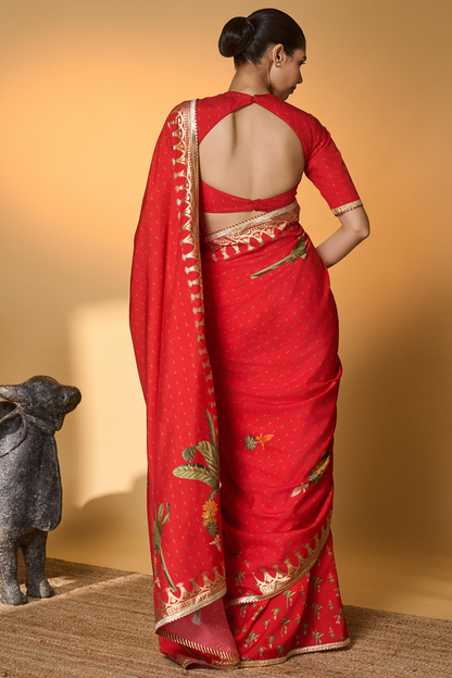 Red Tropical Amber Arches Saree