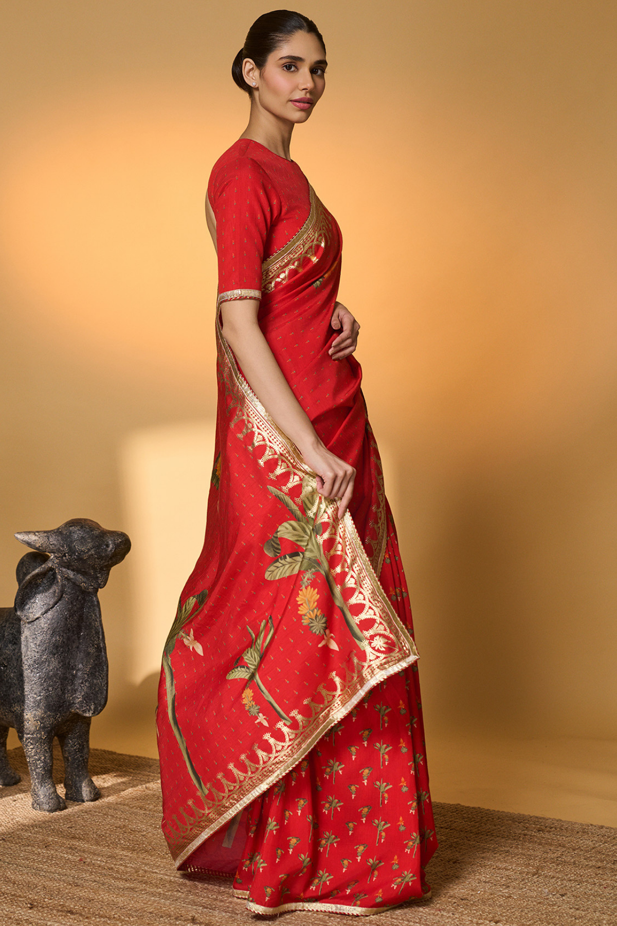 Red Tropical Amber Arches Saree