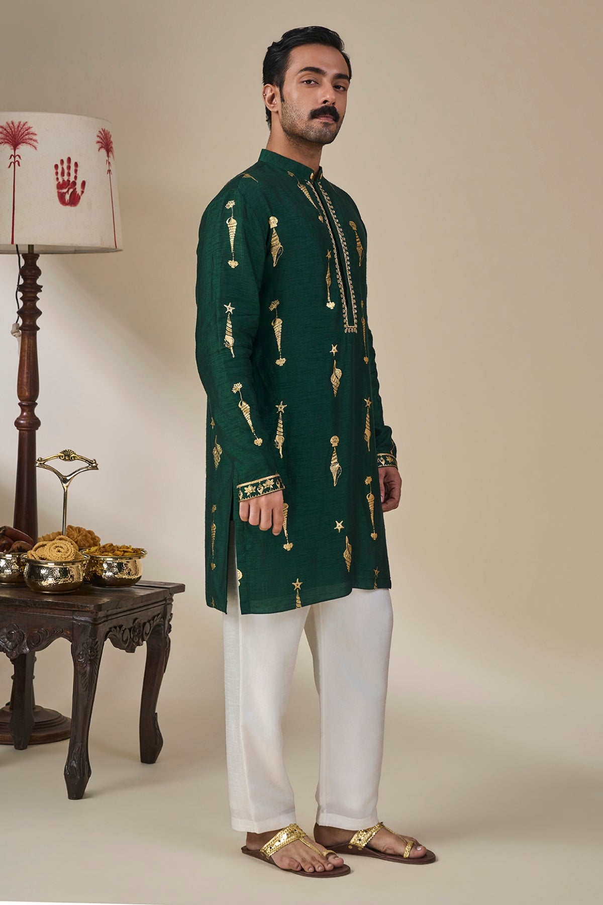 Bottle Green Kochi Conch Kurta