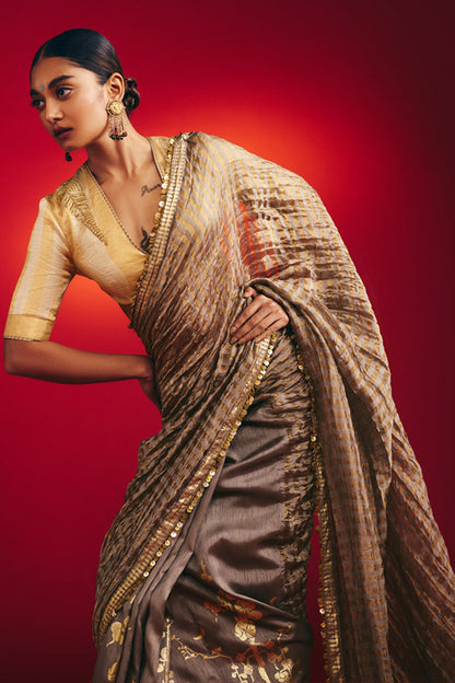 Grey Moonfield Zari Stripes Saree