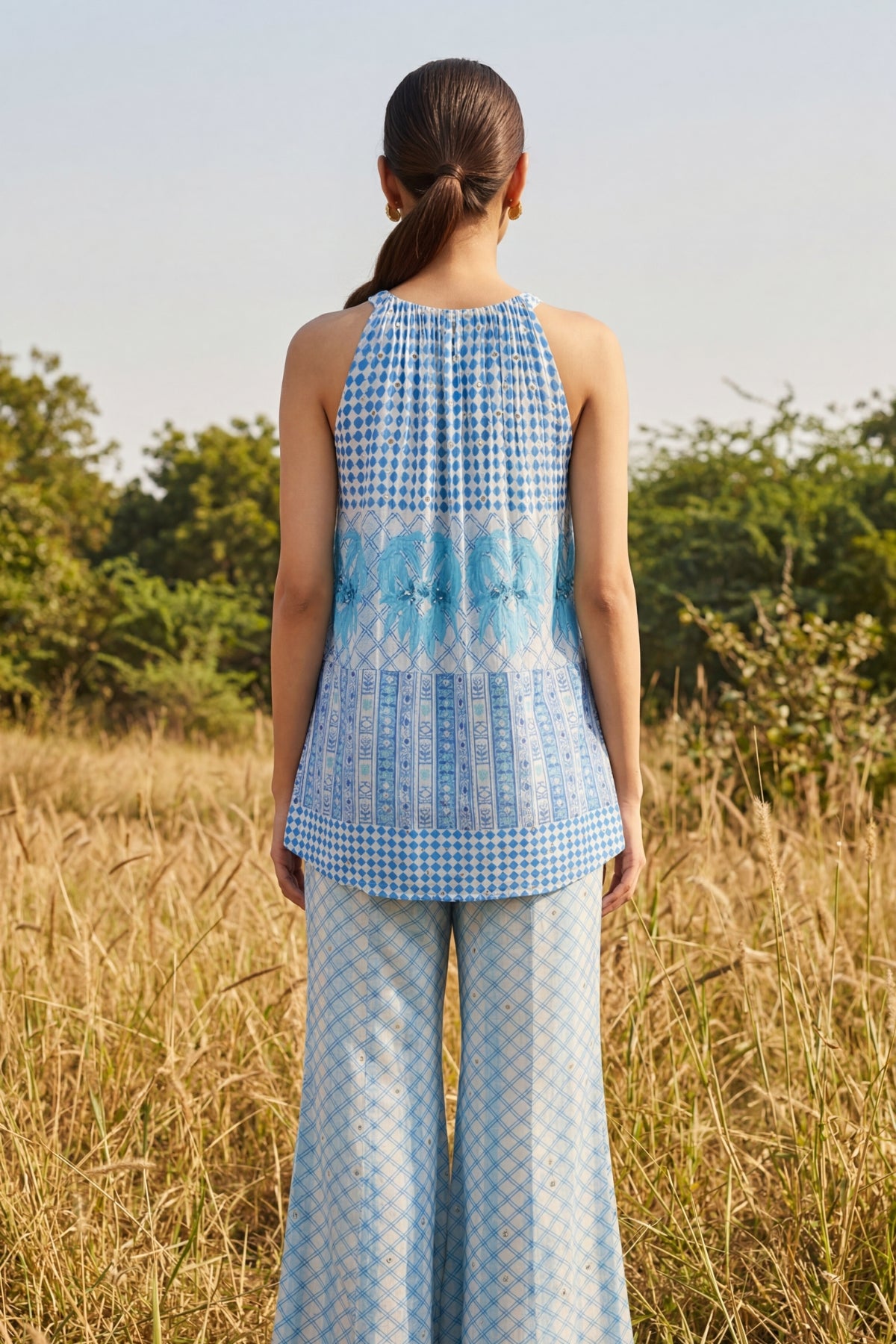 Chiffon Blue Pant Set