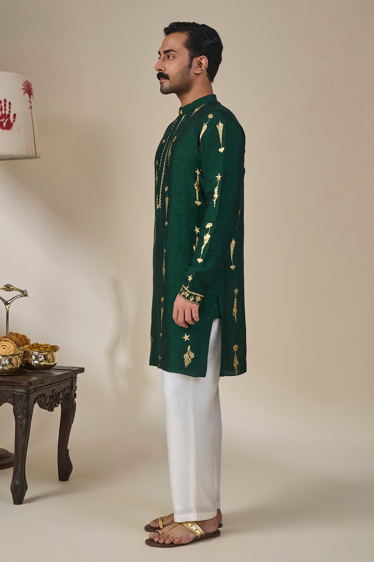 Bottle Green Kochi Conch Kurta Set