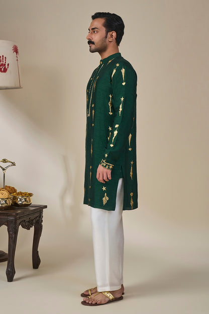 Bottle Green Kochi Conch Kurta Set