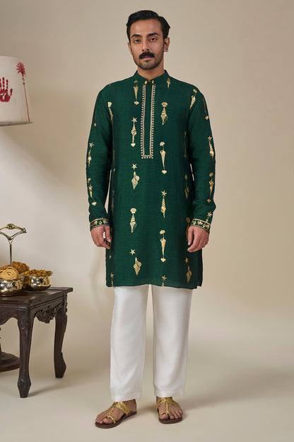 Bottle Green Kochi Conch Kurta Set
