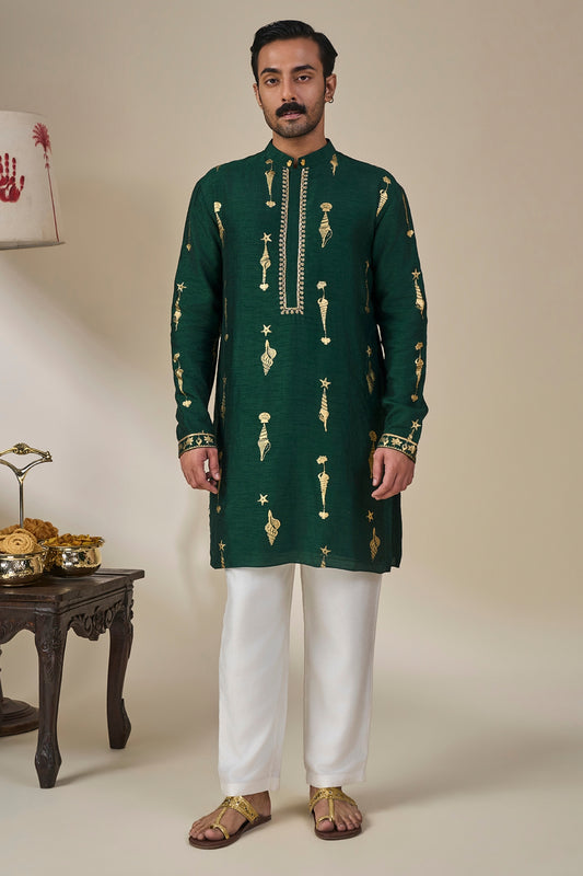 Bottle Green Kochi Conch Kurta Set