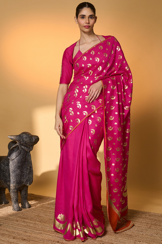 Rani Pink Chand Phool Saree