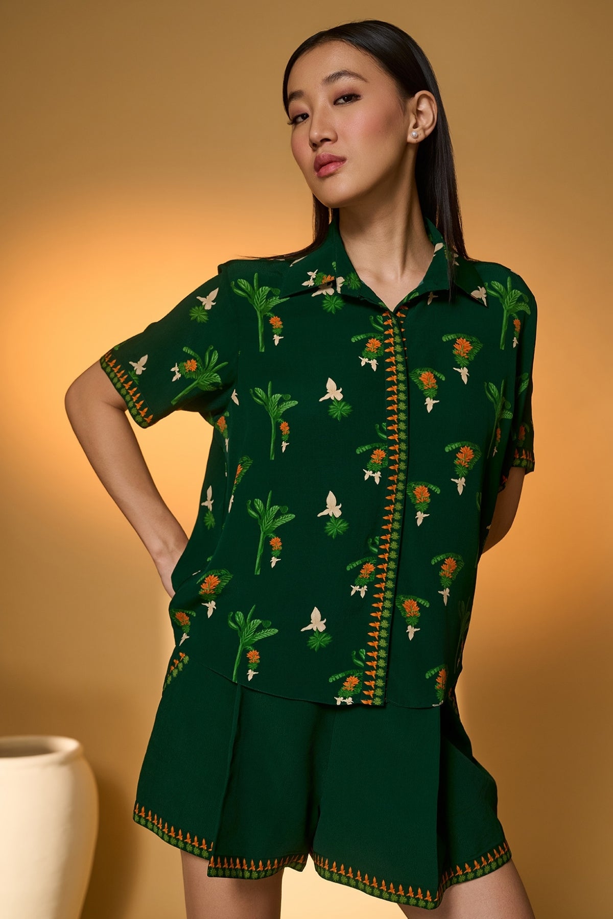 Green Tropical Shirt Set