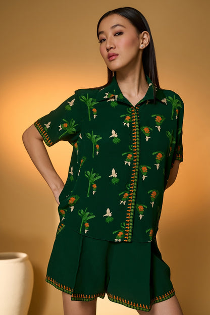 Green Tropical Shirt Set