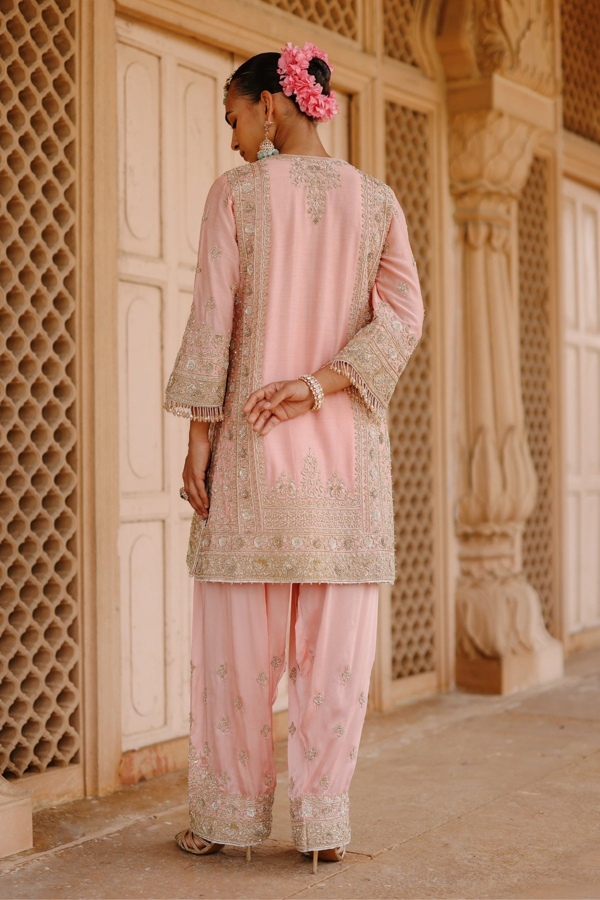 Elaya - Pink Short Kurta Set with Matching Salwar & Dupatta