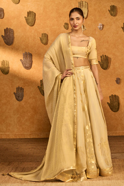 Ivory Sakura Tissue Lehenga Set