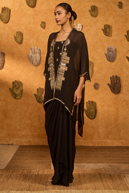 Black Heartbeat Draped Cape Set