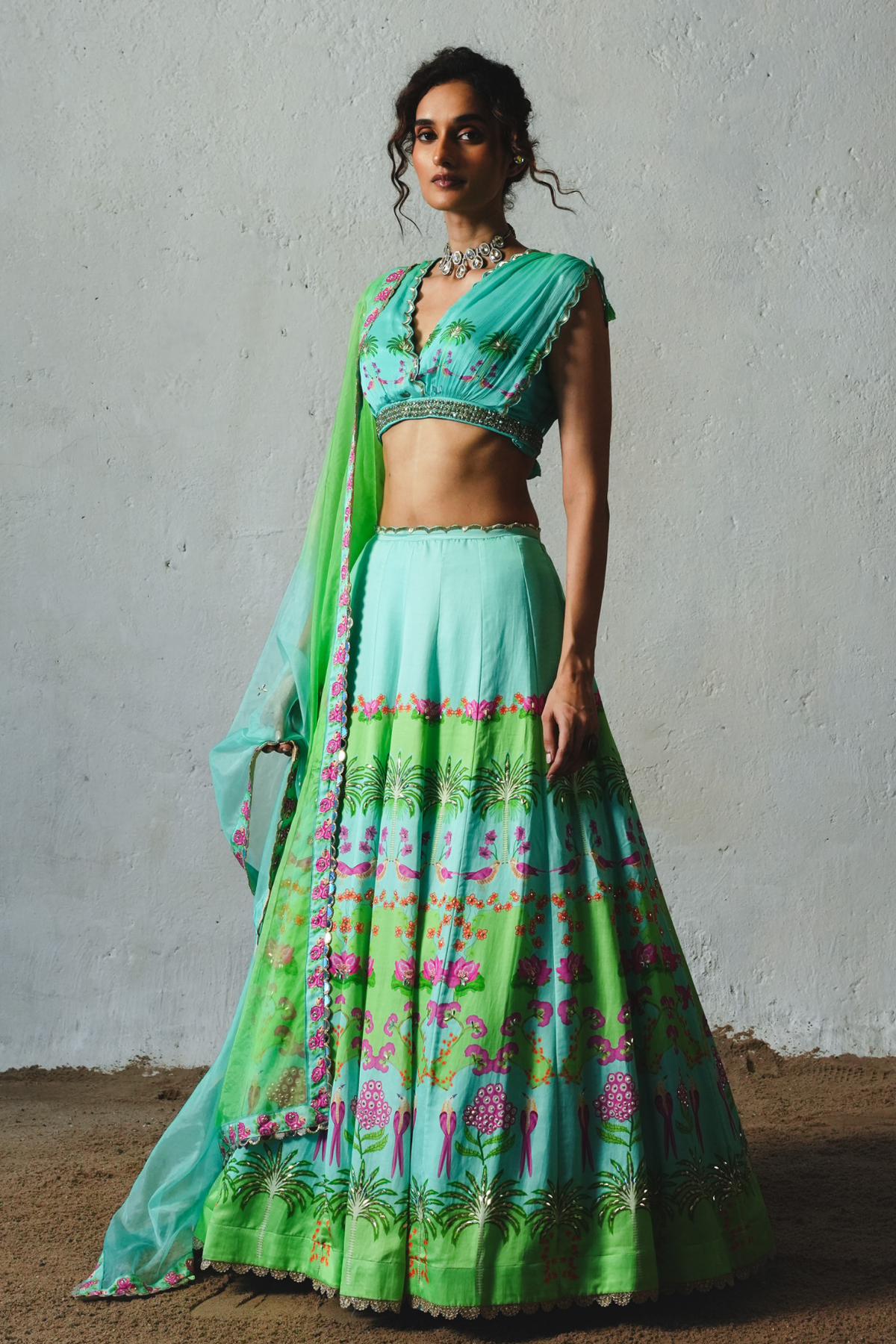 Aqua Chiffon Lehenga Set