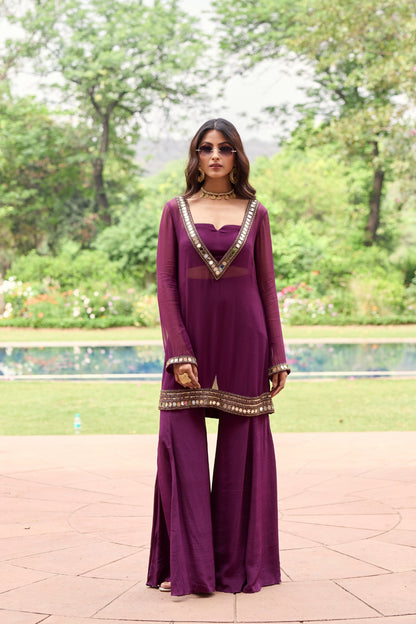 PLUM GEORGETTE KURTI SET
