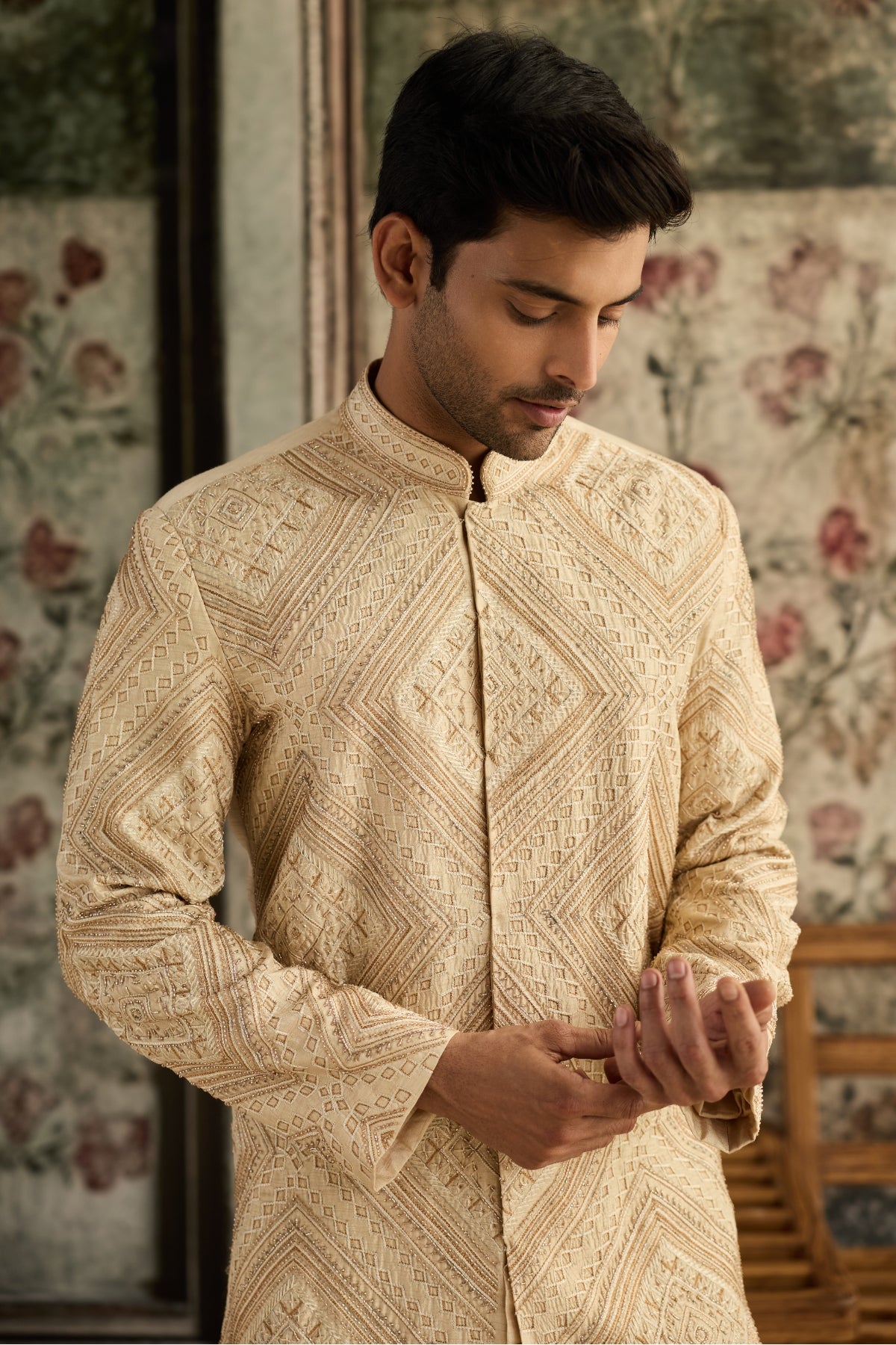 BEIGE EMBROIDERED JACKET & PANTS
