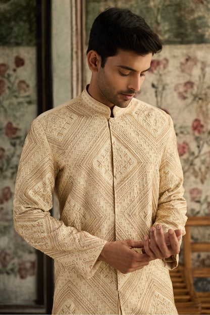 BEIGE EMBROIDERED JACKET & PANTS