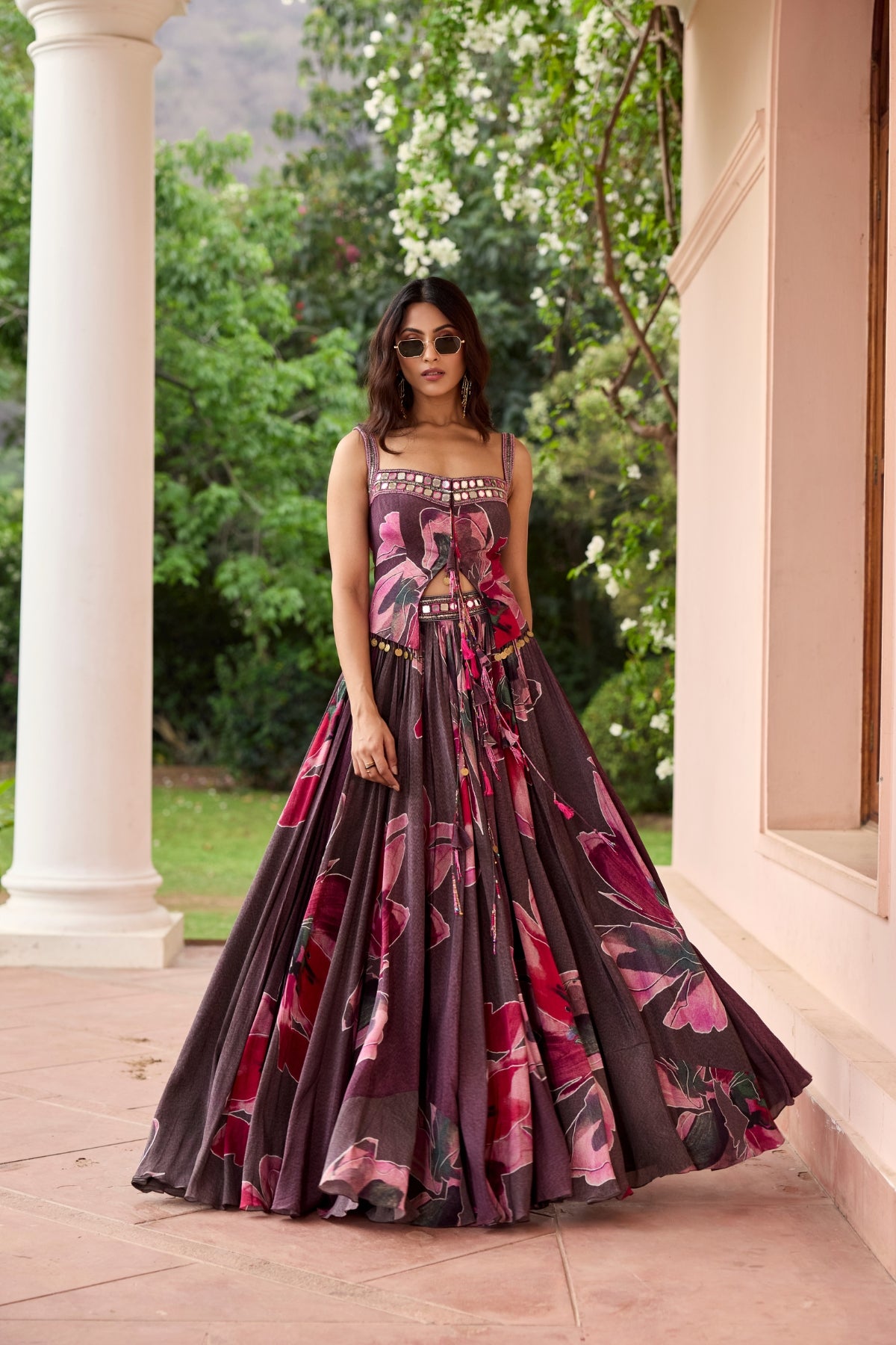 PLUMICIOUS PINK FLORAL JACKET LEHENGA SET
