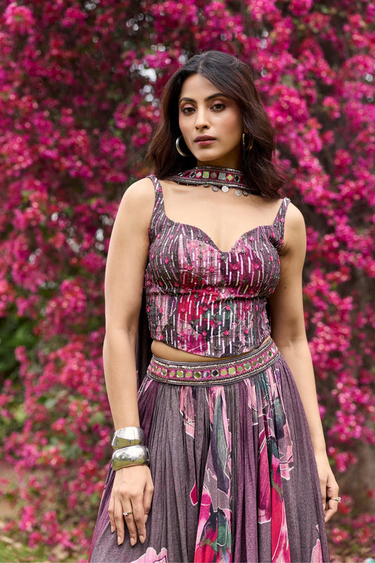 PLUMICIOUS PINK FLORAL LEHENGA SET