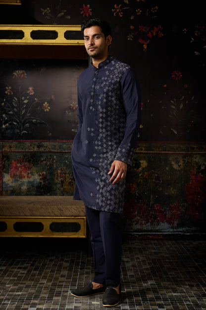 DARK BLUE EMBROIDERED KURTA & PANTS