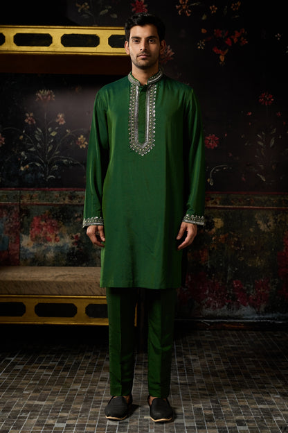 GREEN EMBROIDERED KURTA  &  PANTS
