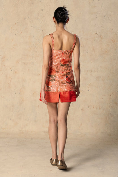 Peach Printed Short Dress