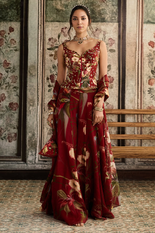 RED FLORAL PRINTED CO-ORD SET