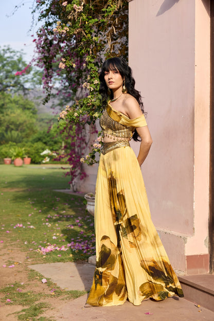 BUTTER YELLOW FLORAL ONE SHOULDER CO-RD SET