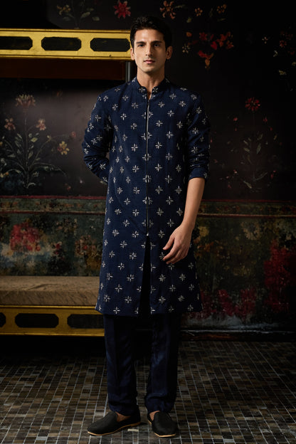 BLUE EMBROIDERED JACKET SET WITH BLUE PANTS