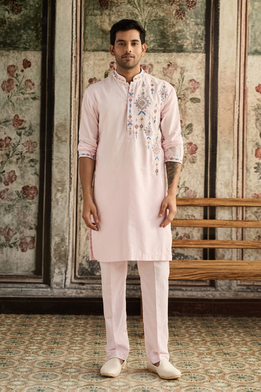 BLUSH PINK  EMBROIDERED KURTA & PANTS