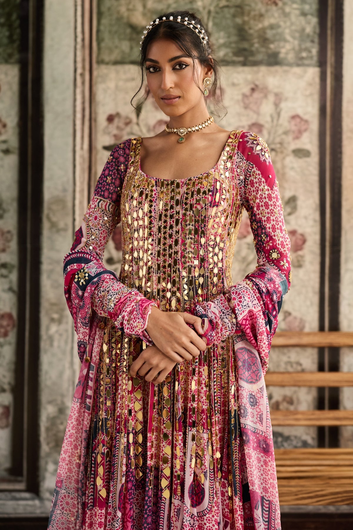 FUSCHIA PRINT AND HIGHLIGHTED ANARKALI SET