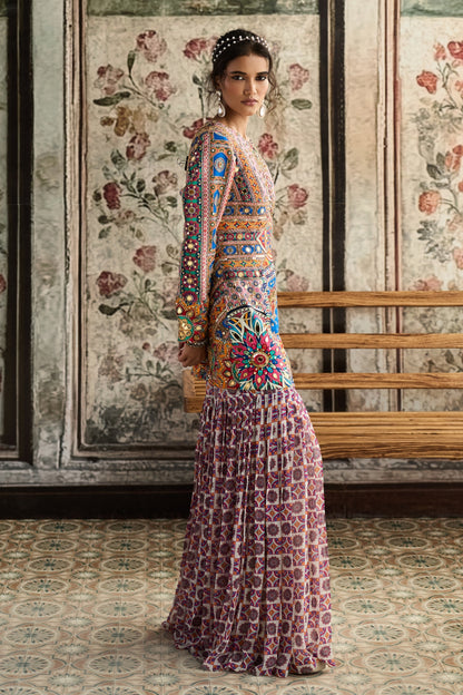 MULTI-COLOR  PRINT AND HIGHLIGHTED  JACKET SET