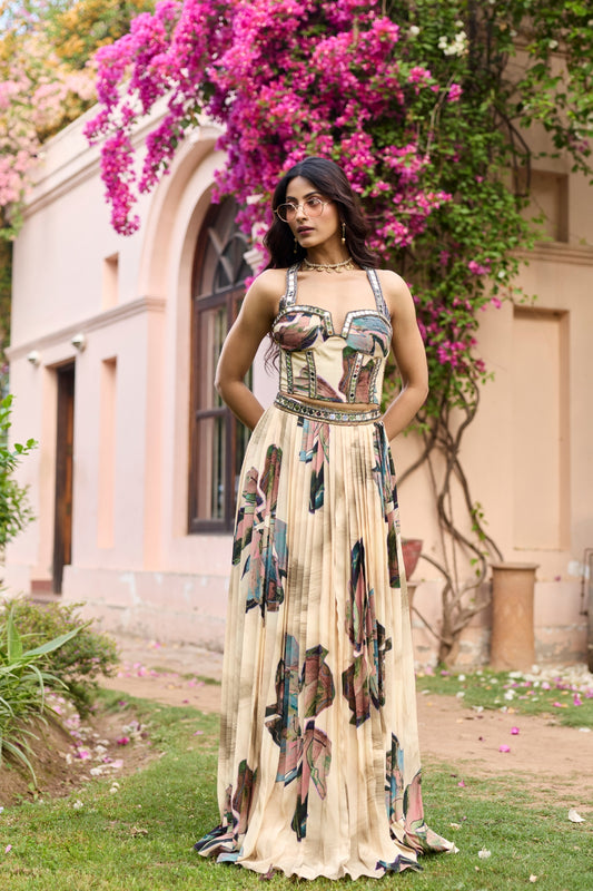 BEIGE FLORAL LEHENGA SET