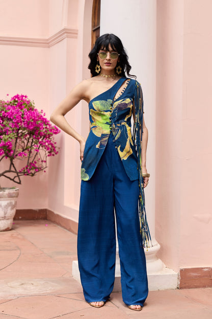NAVY GOLD PRINTED JACKET SET