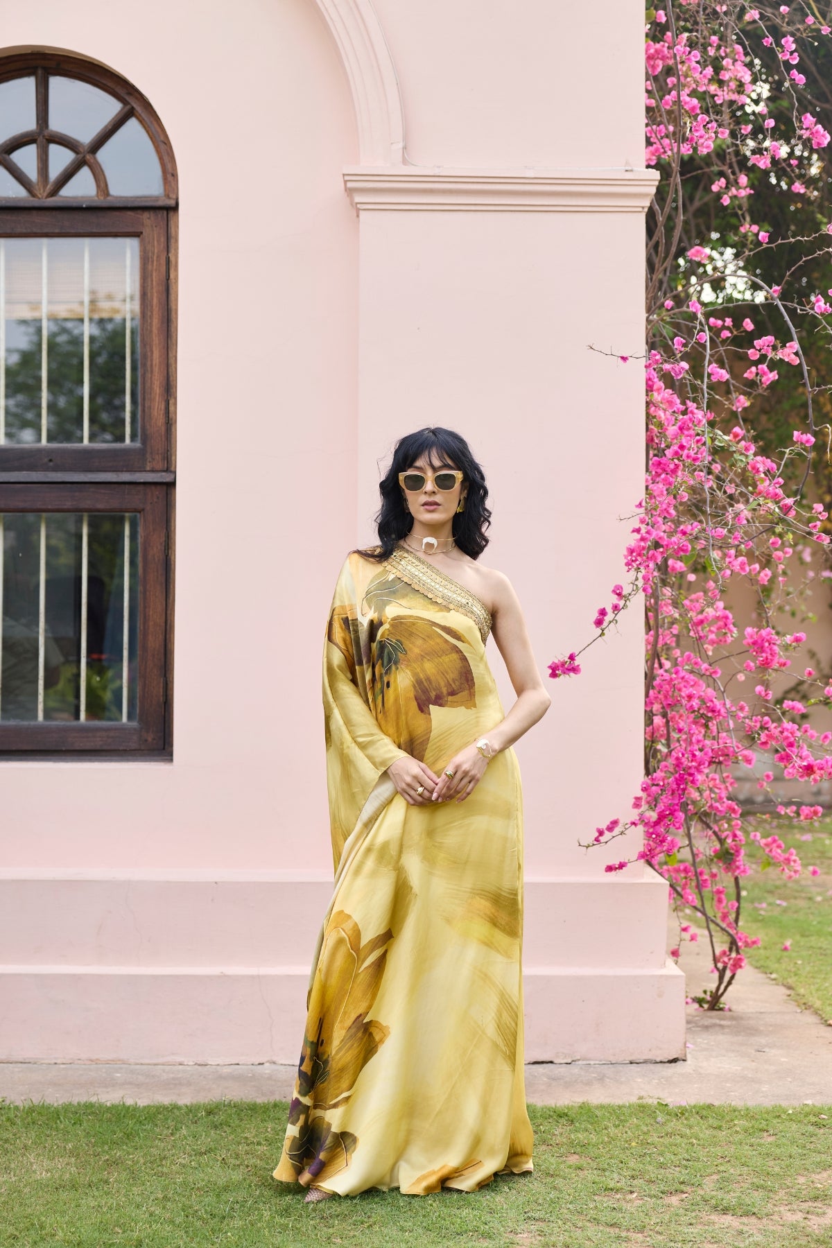 BUTTER YELLOW FLORAL, ONE SHOULDER KAFTAN SET