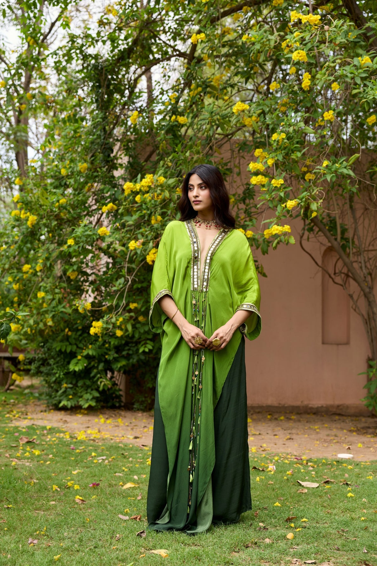 ALGAE GREEN OMBRE KAFTAN SET