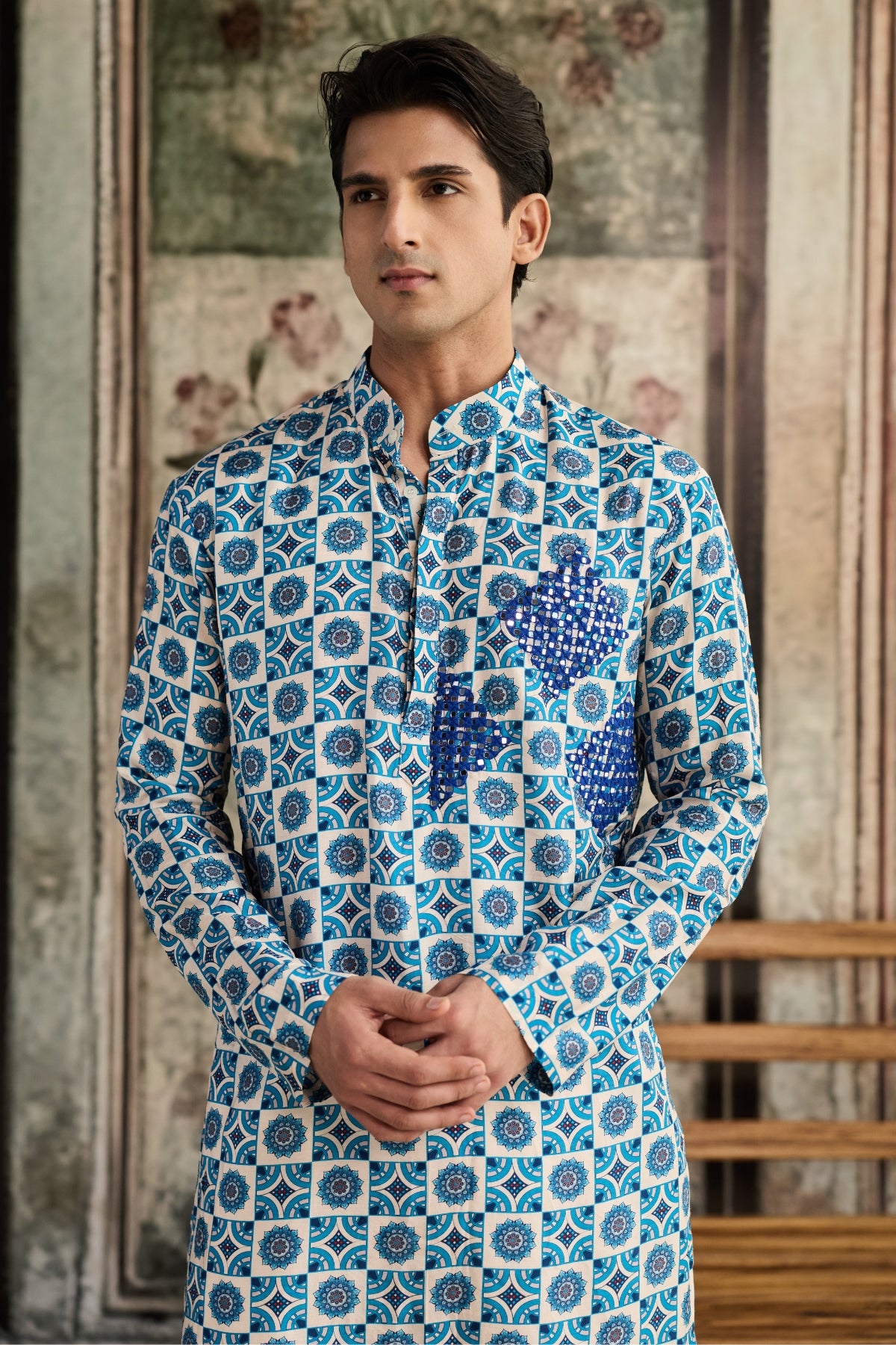 BLUE PRINT & HIGHLIGHTED KURTA &  PANTS