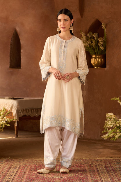 Anam - Daisy Ivory With Blue A-line Kurta With Salwar And Dupatta