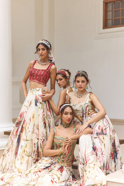IVORY FLORAL PRINTED LEHENGA SET