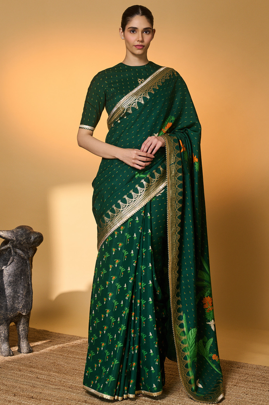 Green Trpoical Amber Arches Saree