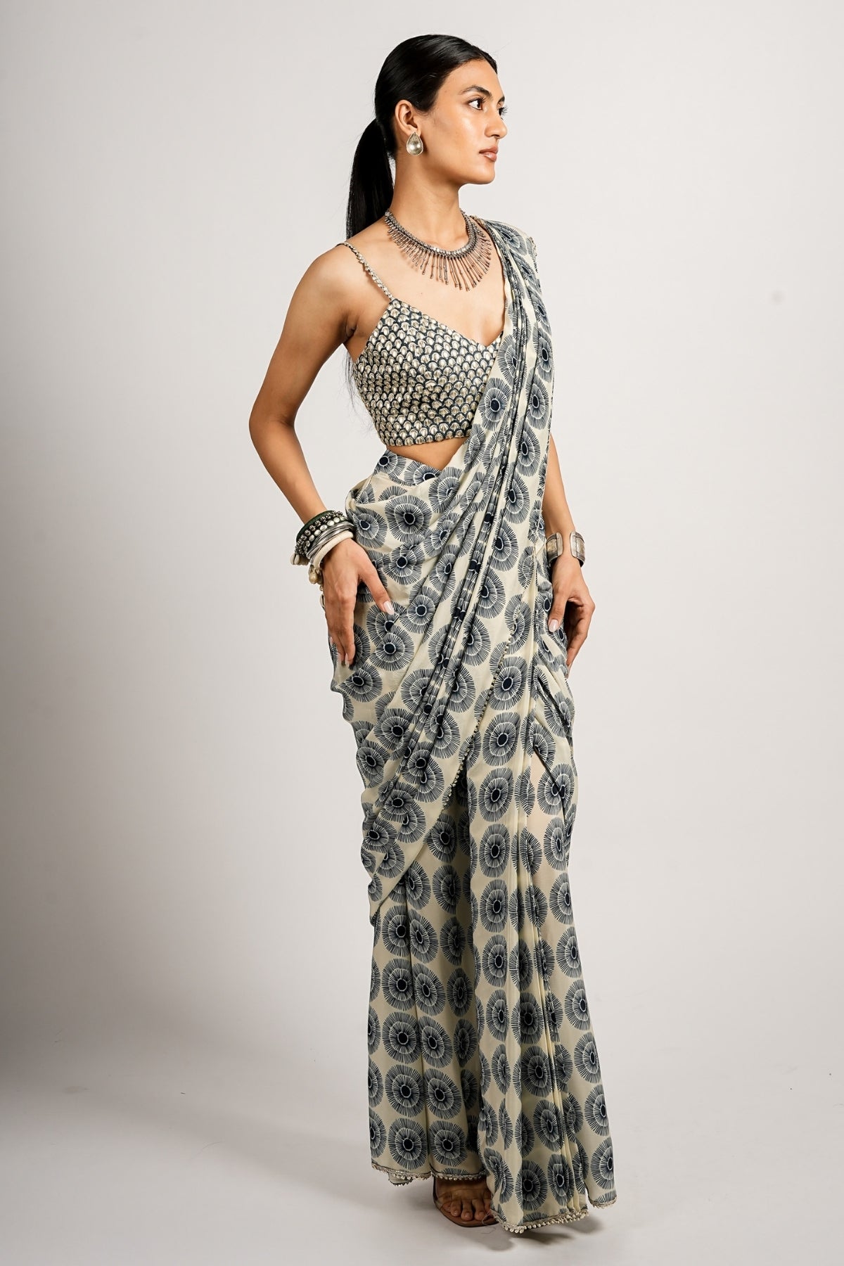Ahana Saree With Metallic  Bustier
