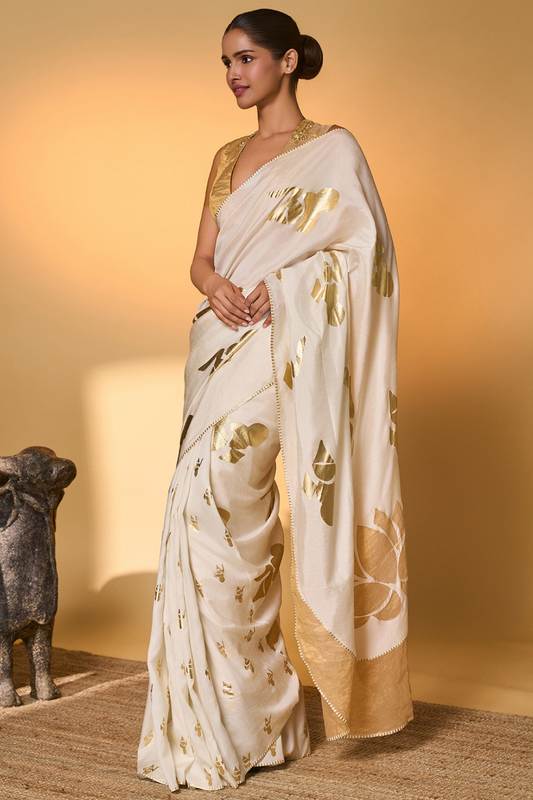 Ivory Ganesh Saree