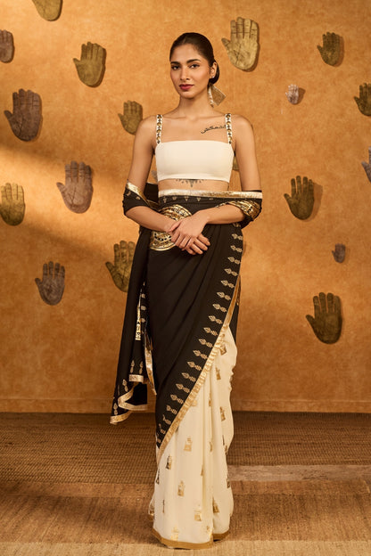 Black/White Moon Fish Saree