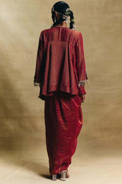 Red peplum & draped skirt