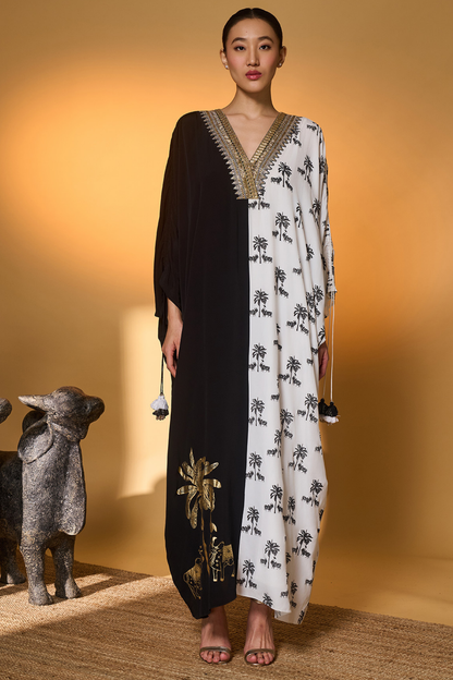 Black & White Tropical Nandi Kaftan