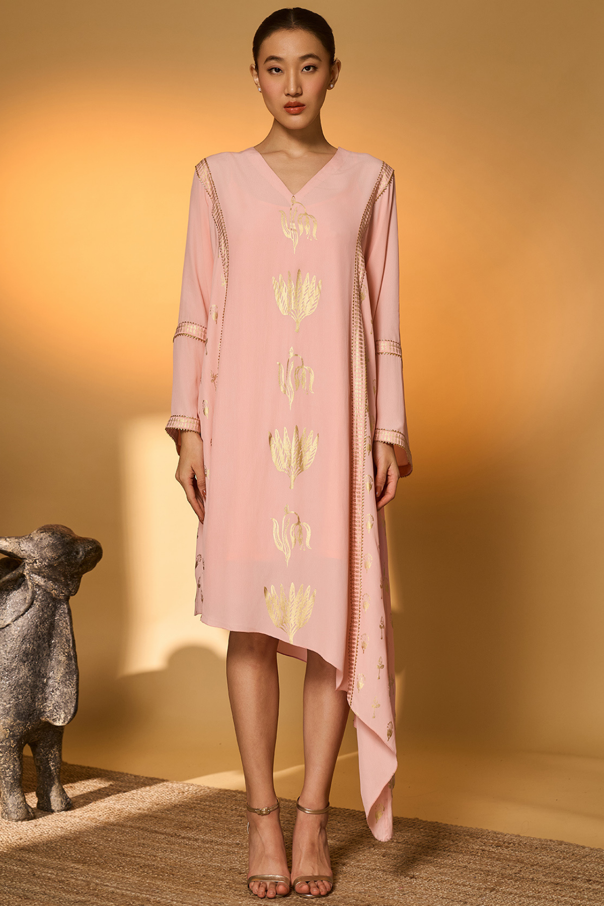 Baby Pink Tango Bloom High Low Kaftan