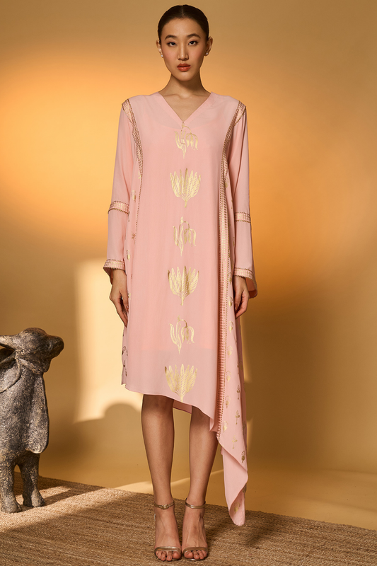 Baby Pink Tango Bloom High Low Kaftan