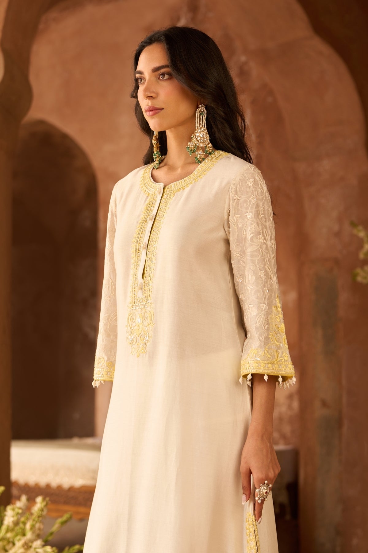 Anam - Daisy Ivory With Lemon Yellow A-line Kurta With Salwar And Dupatta
