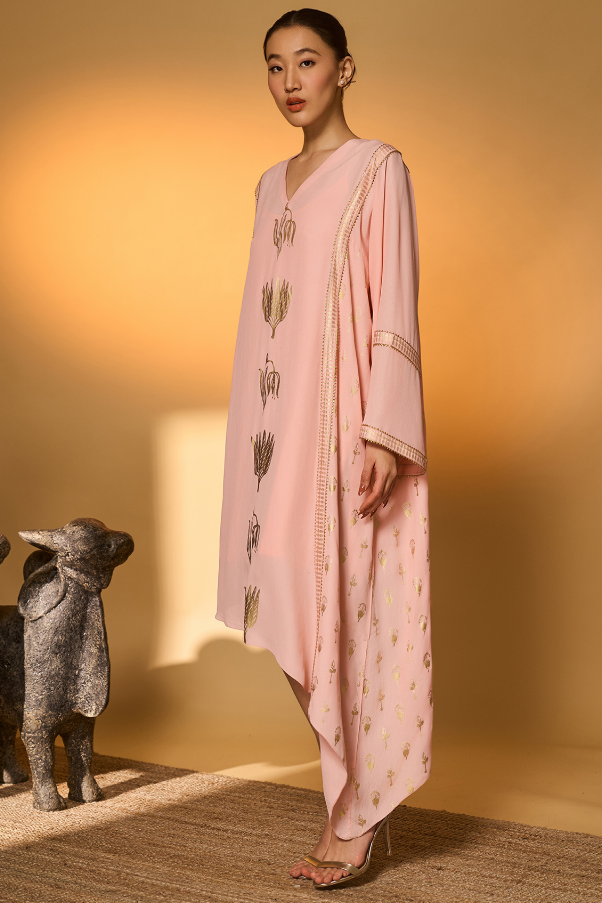 Baby Pink Tango Bloom High Low Kaftan