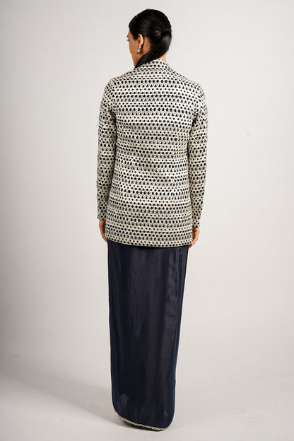 Zehna Cutwork Jacket With Drape Skirt