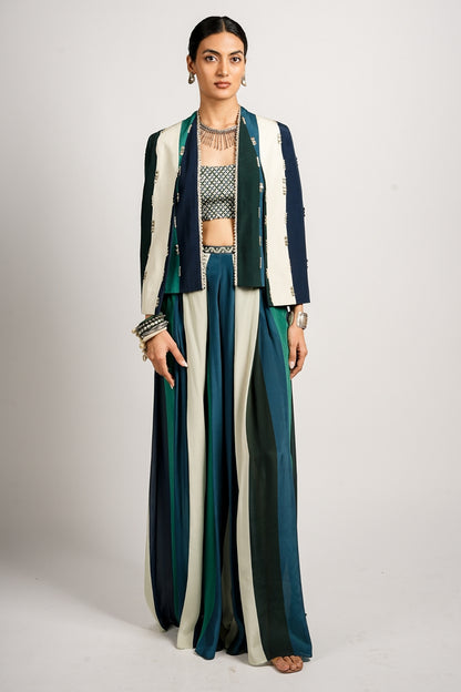 Hana Cape Jacket With Pleated Pants and Bustier