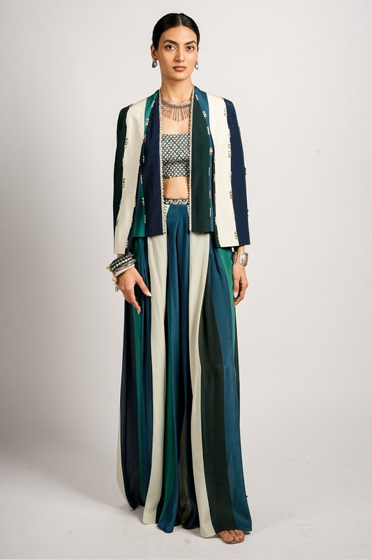 Hana Cape Jacket With Pleated Pants and Bustier